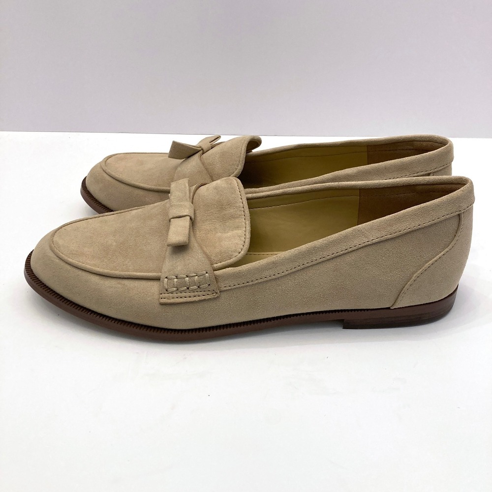 J Crew Sueded Bow Loafers Tan Women's 9.5 Slip-on Fabric Upper